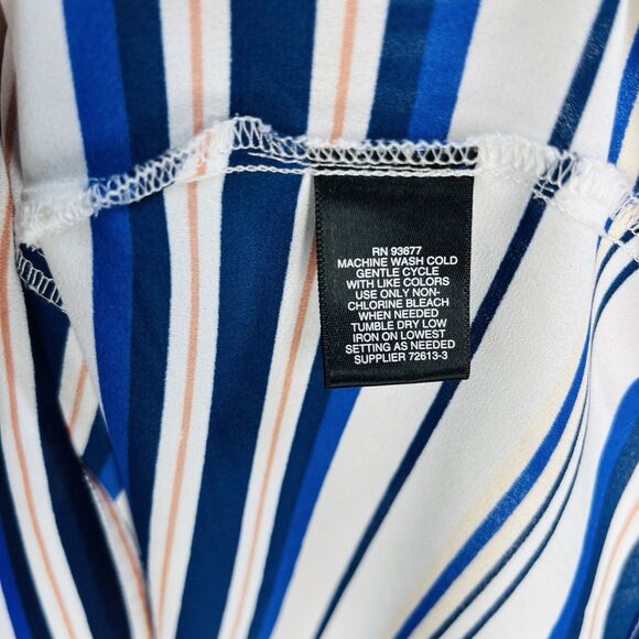 Liz Clairborne Women Plus Size 1X Blue Striped Blouse Ruffle Sleeve Top - Picture 6 of 6